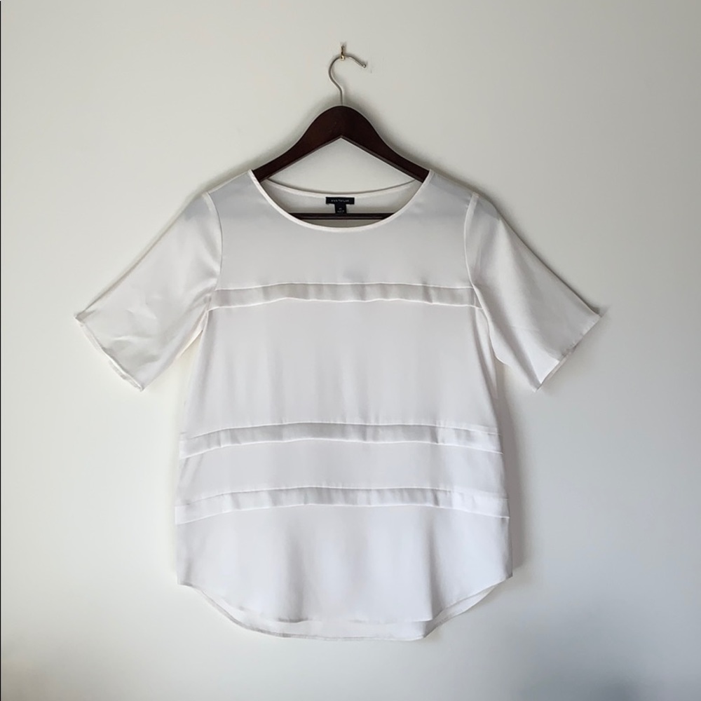 Ann Taylor White Dressy Shirt w/ Tiered Striping